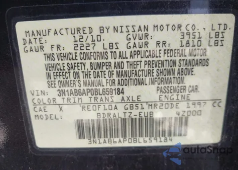 2011 Nissan Sentra 2.0S from USA, damaged, VIN 3N1AB6AP0BL659184